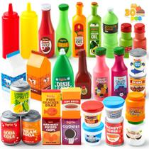 Latas de mercearia Play Food JOYIN 30 unidades com bebida, suco, jarra e muito mais Latas de mercearia Play Food JOYIN 30 unidades com bebida, suco, jarra e muito mais