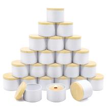 Latas de vela YJHSS 120 ml de metal branco, grão de madeira, pacote com 24 unidades, 4 onças