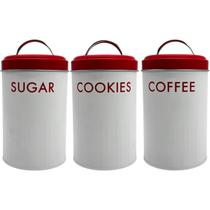 Latas Porta Condimentos Jogo com 3 Peças Cor Branco e Vermelho Açucar cookie cofee