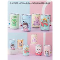 Latinha Lenços Umedecidos 30Un Estampas Variadas Mini Portátil Chaveiro mochila bolsa Escola