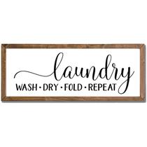 Laundry Sign MODE HOME Wash Dry Fold Repeat Wood 16x6,5 polegadas