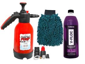Lava auto v-floc + pulverizador snow foam + luva microfibra Lava auto v-floc + pulverizador snow foam + luva microfibra