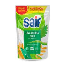 Lava Roupas Líquido Coco Sachê Saif 900Ml, Sabão Líquido Lava Roupa Perfumado, Verde, Suave Com Todos Os Tipos De Tecido
