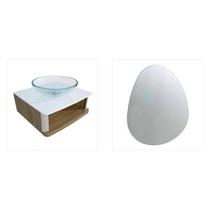 Lavabo e Espelho Orgânico 35cm x 43cm Wood Marrom/Branco