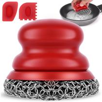 Lavador de ferro fundido Onewly Chain Mail Scrubber com raspador