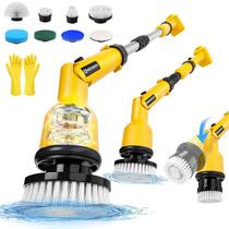 Lavador giratório elétrico Uniqwamo compatível com bateria DeWalt de 20 V (bateria não incluída), depurador alimentado por bateria de 1000 RPM com braço de extensão ajustável e 8 escovas e luvas de gancho para banheira/azulejo/piso
