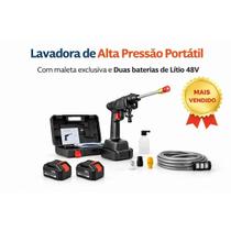 Lavadora de Alta Pressão Portátil Recarregável Sem Fio com Bateria Potente Ideal para Lavar Carro Moto Quintal e Calçada