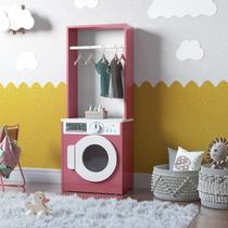 Lavanderia infantil diana maquina de lavar c/ cabideiro mdf branco/ rosa