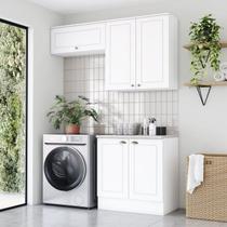 Lavanderia Modulada 03 Peças 100% MDF com Aéreo Basculante e Tampo Branco HP/Calcare Emilly Lavanderia Modulada 03 Peças 100% MDF com Aéreo Basculante e Tampo Branco HP/Calcare Emilly