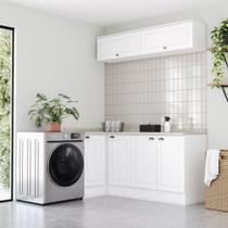 Lavanderia Modulada 05 Peças 100% MDF com Balcão Canto Reto e Tampo Branco HP/Calcare Emilly
