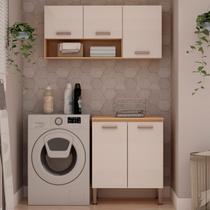 Lavanderia Modulada 2 Peças , 1 Armário Aéreo 1 Balcão Duas Portas 100% MDF Bege/Freijó Lavanderia Modulada 2 Peças , 1 Armário Aéreo 1 Balcão Duas Portas 100% MDF Bege/Freijó