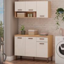 Lavanderia Modulada 2 Peças,1 Armário Aéreo e 1 Balcão 120cm Essência 100% MDF Bege/Freijó