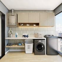 Lavanderia Modulada 2 Peças 4 Portas Simone Mendes Marrom/Carvalho/Greige Lavanderia Modulada 2 Peças 4 Portas Simone Mendes Marrom/Carvalho/Greige