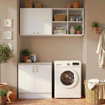 Lavanderia Modulada 3 Peças 1 Aéreo 1 Balcão com Tampo 1 Nicho 80cm Marselha Cabecasa Madeiraorigina Branco Lavanderia Modulada 3 Peças 1 Aéreo 1 Balcão com Tampo 1 Nicho 80cm Marselha Cabecasa Madeiraorigina Branco