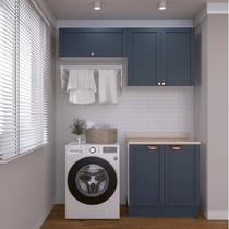Lavanderia Modulada 3 Peças 2 Armários Aéreos 3 Portas 1 Balcão Arizona CabeCasa MadeiraOriginals Azul/Branco