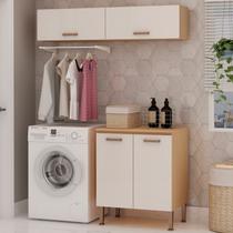 Lavanderia Modulada 3 Peças,2 Armários Aéreos e 1 Balcão 70cm Essência 100% MDF Bege/Freijó Lavanderia Modulada 3 Peças,2 Armários Aéreos e 1 Balcão 70cm Essência 100% MDF Bege/Freijó