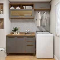 Lavanderia Modulada Balcão 3 Portas e 2 Armários Aéreos com 1 Porta Salvador Cinza/Cinamomo/Grafite