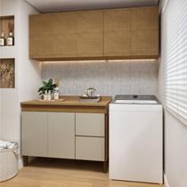 Lavanderia Modulada Balcão e 2 Armários Aéreos com Portas Frisado Dakota