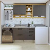 Lavanderia Modulada Burguesa com 2 Armários Aéreos e 1 Balcão 2 Portas 100% Mdf Lavanderia Modulada Burguesa com 2 Armários Aéreos e 1 Balcão 2 Portas 100% Mdf