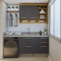 Lavanderia Modulada com Balcão e Armário Aéreo com Nicho 100% MDF Burguesa Marrom/Amadeirado Freijó/Grafite Lavanderia Modulada com Balcão e Armário Aéreo com Nicho 100% MDF Burguesa Marrom/Amadeirado Freijó/Grafite