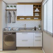 Lavanderia Modulada com Balcão e Armário Aéreo com Nicho 100% Mdf Burguesa