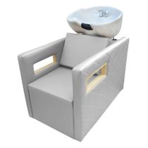 Lavatório Cuba De Porcelana Berlin Para Salão Estofado Prata Acetinado