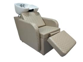 Lavatório Cuba Porcelana e Descanso de Pernas Estofado Bege Guarani