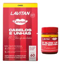 Lavitan Carmed Cabelos e Unhas 60 Mastigáveis Morango Sabor:Iogurte de Morango