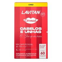 Lavitan Carmed O Glow Up Das Besties Cabelos e Unhas Sabor Iogurte de Morango 60 Comprimidos Mastigá