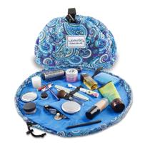 Lay-n-Go Cosmo Deluxe Drawstring Makeup Organizer Cosmetic & Toiletry Bag for Travel, e Uso Diário com um Design Patenteado Durável, 22 polegadas, Paisley Azul