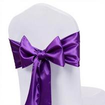 Lazos para sillas de satén morado 18x275 cm paquete de 50 - WENSINL