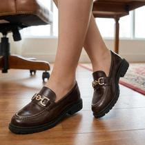 LAZZLU Mocassim Oxford Feminino Tratorado Marrom Conforto Plataforma