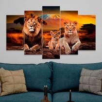 lConjunto Quadro Decorativo Mosaico Com Foto Personalizado Família de Leões 1 Filhote PVC Decoração para Sala de Jantar Quarto Casal