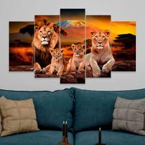 lConjunto Quadro Decorativo Mosaico Com Foto Personalizado Família de Leões 2 Filhote PVC Decoração para Sala de Jantar Quarto Casal