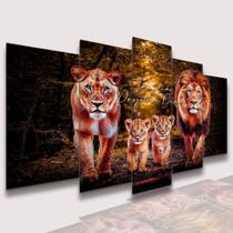 lConjunto Quadro Decorativo Mosaico Com Foto Personalizado Familia de Leões 2 Filhotes frase PVC Decoração para Sala de Jantar Quarto Casal