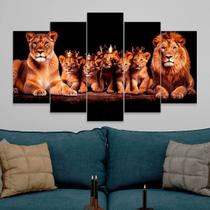 lConjunto Quadro Decorativo Mosaico Com Foto Personalizado Familia de Leões 5 Filhotes PVC Decoração para Sala de Jantar Quarto Casal