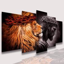 lConjunto Quadro Decorativo Mosaico Com Foto Personalizado Jesus Cristo e Leão de Juda PVC Decoração para Sala de Jantar Quarto Casal