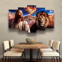 lConjunto Quadro Decorativo Mosaico Com Foto Personalizado Jesus Cristo e Leão de juda PVC Decoração para Sala de Jantar Quarto Casal - Decorarte Designer