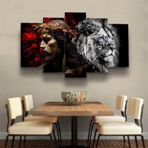 lConjunto Quadro Decorativo Mosaico Com Foto Personalizado Jesus Cristo e Leão de juda PVC Decoração para Sala de Jantar Quarto Casal
