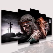 lConjunto Quadro Decorativo Mosaico Com Foto Personalizado Jesus Cristo e Leão PVC Decoração para Sala de Jantar Quarto Casal