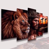 lConjunto Quadro Decorativo Mosaico Com Foto Personalizado Jesus Cristo e Leão PVC Decoração para Sala de Jantar Quarto Casal