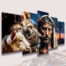 lConjunto Quadro Decorativo Mosaico Com Foto Personalizado Jesus Cristo Leão Cordeiro PVC Decoração para Sala de Jantar Quarto Casal