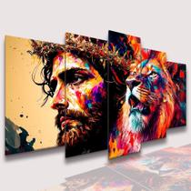 lConjunto Quadro Decorativo Mosaico Com Foto Personalizado Jesus Cristo Leão PVC Decoração para Sala de Jantar Quarto Casal