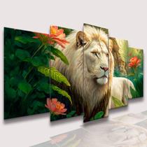 lConjunto Quadro Decorativo Mosaico Com Foto Personalizado Leão flores Laranja PVC Decoração para Sala de Jantar Quarto Casal