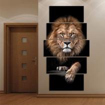 lConjunto Quadro Decorativo Mosaico Com Foto Personalizado Leão PVC Decoração para Sala de Jantar Quarto Casal