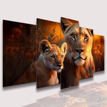 lConjunto Quadro Decorativo Mosaico Com Foto Personalizado Leoa 1 Filhote PVC Decoração para Sala de Jantar Quarto Casal