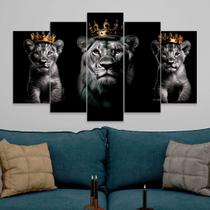 lConjunto Quadro Decorativo Mosaico Com Foto Personalizado Leoa 2 Filhotes PVC Decoração para Sala de Jantar Quarto Casal