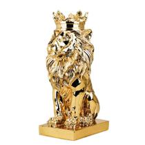 Leão Dourado Usando Coroa 35cm - Resina Animais Leão Dourado Usando Coroa 35cm - Resina Animais