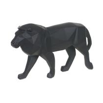 Leão Em Pé Andando Estátua Decorativa Escultura Animal Preto
