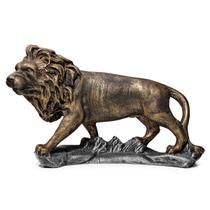 Leão na Base Felino Animal Força Poder Estatueta de Resina